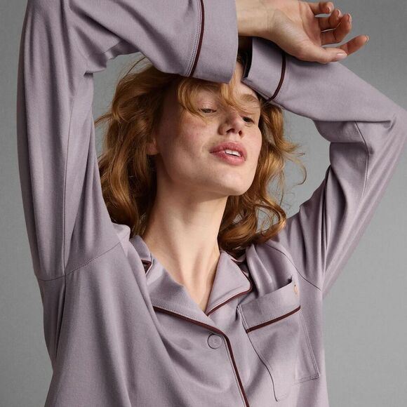 New Lunya Slumberknit Essential Button Down Pant Set /Pajamas  Medium Burgundy - Picture 4 of 10